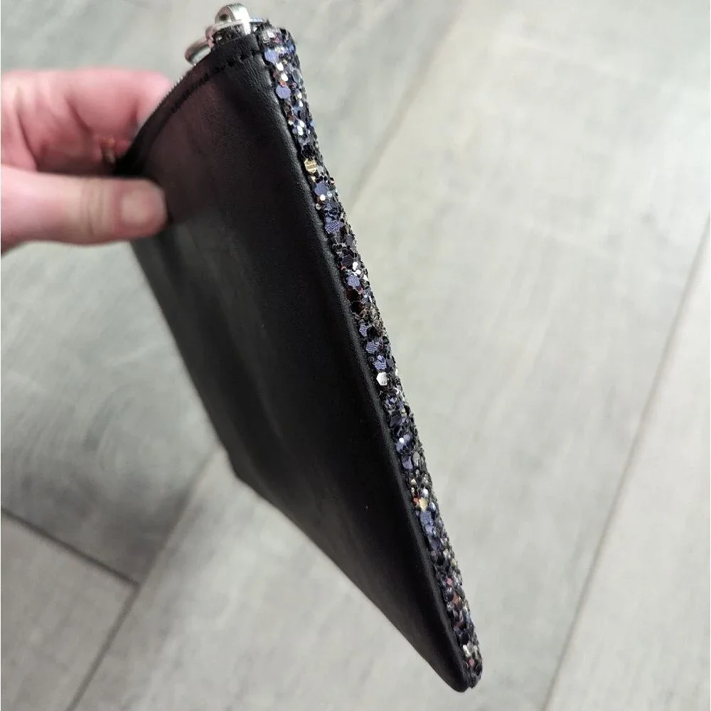 Madewell The Leather Sparkling Clutch Pouch Black Glitter Edition
